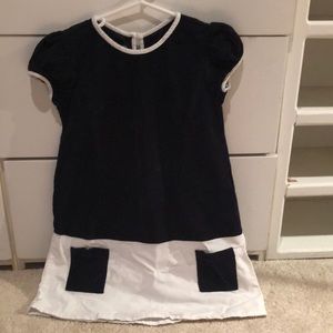 navy and white color block dress with pockets